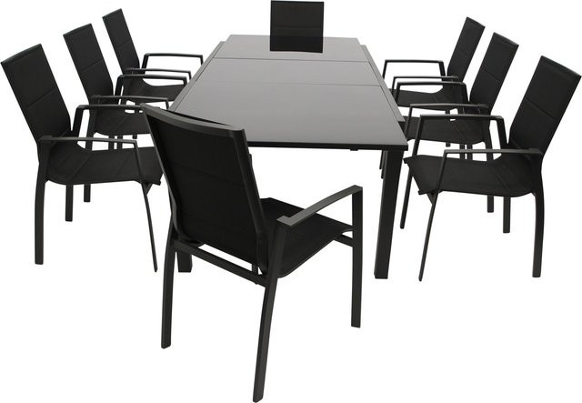 DEGAMO Gartenmöbel Garnitur ELBA 9-teilig aus Aluminium und Glas in Anthrazit und Schwarz mit ausziehbarem Tisch - Bild 1
