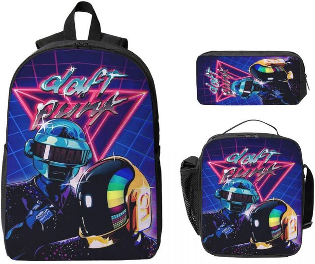 3-teiliges Daft Punk Schulranzen-Set für Kinder mit Federmäppchen und Brotdose, Fancy Style Studio, Mehrfarbig - Bild 1