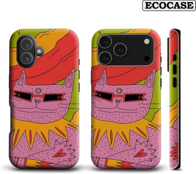 Groovy Cat Handyhülle für iPhone 17 16 15 14 13 12 11 Pro Max Plus mit doppelschichtiger Rückseite in Multicolour - Bild 1