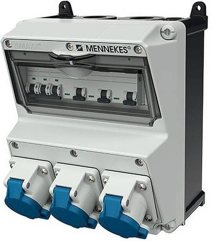 MENNEKES CEE Stromverteiler 920031, 3-Phasen-Verteiler mit RCD, IP44, Kunststoff, Schwarz-Grau-Weiß - Bild 1