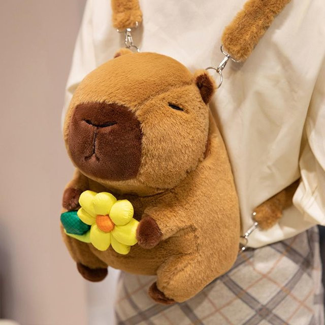 Capybara Rucksack Plüschpuppe, Cartoon Capybara hält Hamburger Blumen, 35cm - Bild 1