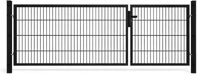 GEWA Gartentor Classic Doppeltor Unsymmetrisch aus Doppelstabmattenzaun in Anthrazit, B: 300 cm, H: 180 cm, inkl. Zubehör und 60x60mm Pfosten - Bild 1