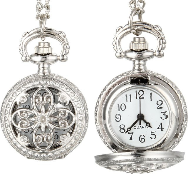 Taschenuhr Halskette, Quarz, Legierung, Silber, Damen, Vintage - Bild 1