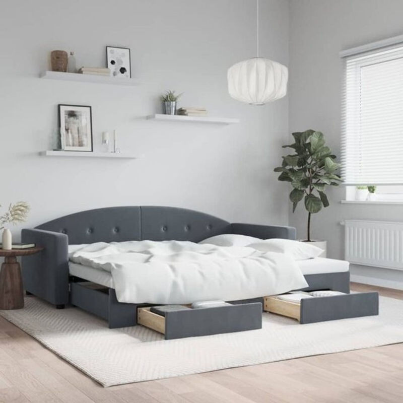 Vidaxl Funktionsbett Tagesbett aus Samt und Holz mit Schubladen in Anthrazit Grau B/T/H: 90 x 190 cm - Bild 1