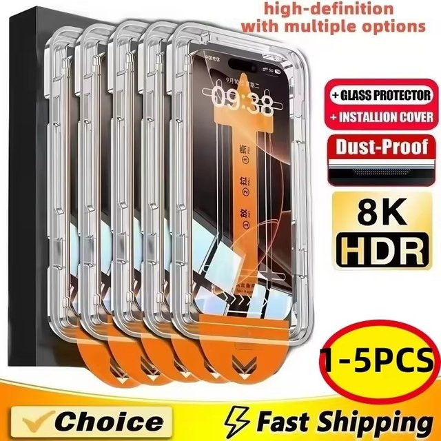 PJPK Displayschutzfolie aus gehärtetem Glas für iPhone 11 bis iPhone 17 Pro Max, transparent, staubfreie Installation - Bild 1