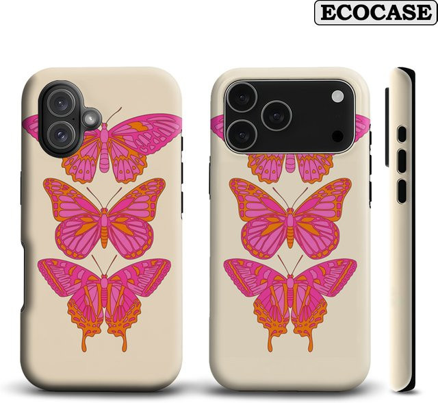 Potdemiel Handyhülle mit Pink & Orange Line Art für iPhone 17 16 15 14 13 Pro Max Plus mit doppelschichtiger Rückseite - Bild 1