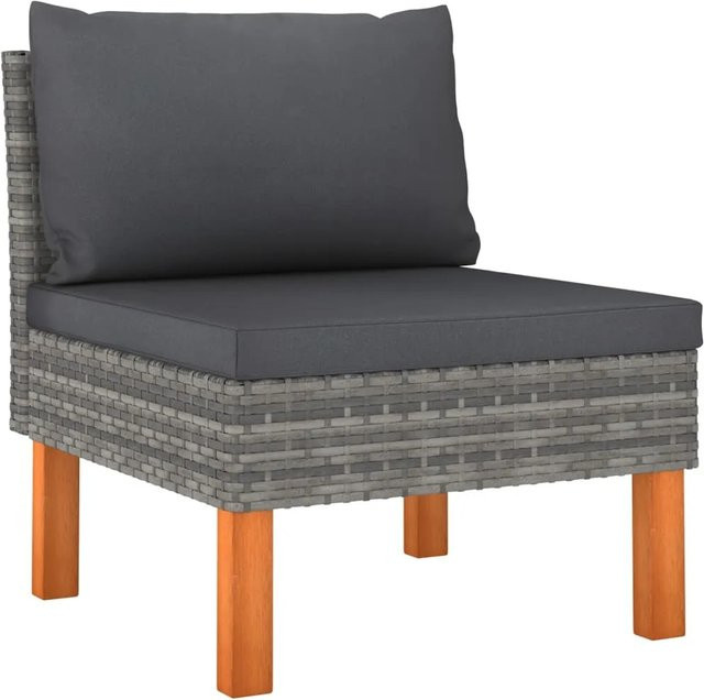vidaXL 9-tlg Garten-Lounge-Set aus Polyrattan und Eukalyptusholz in Grau/Anthrazit mit Polsterung und Ottomane - Bild 1