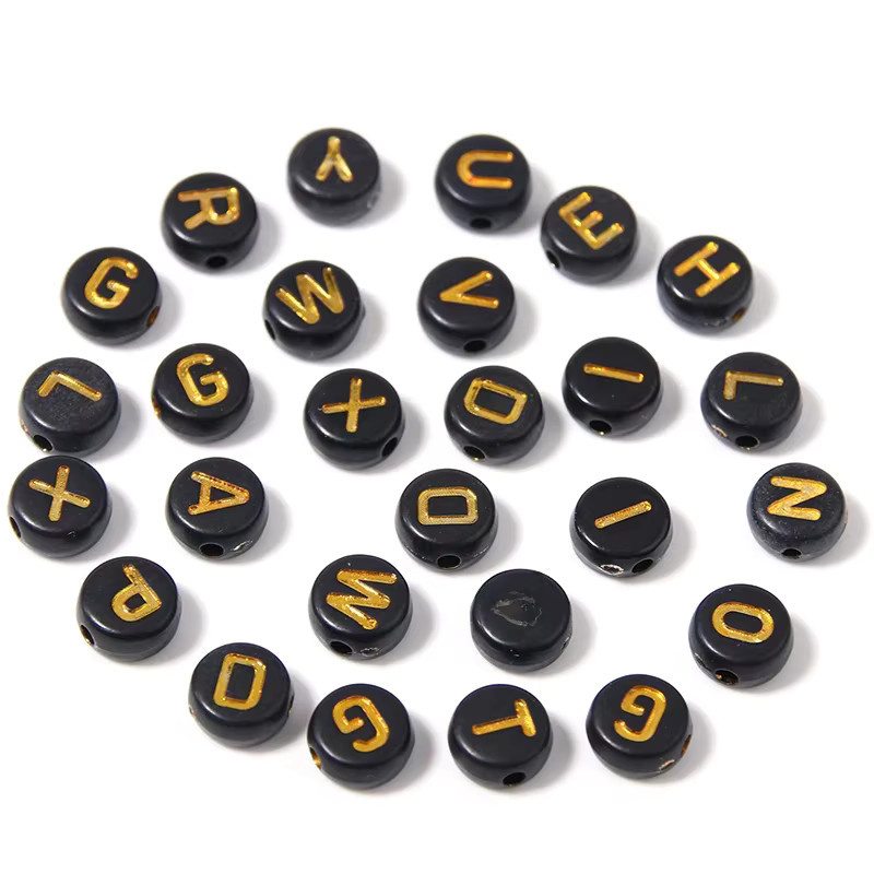 louleur Buchstaben Perlen, Acryl, Schwarz, Runde flache Alphabet Spacer - Bild 6