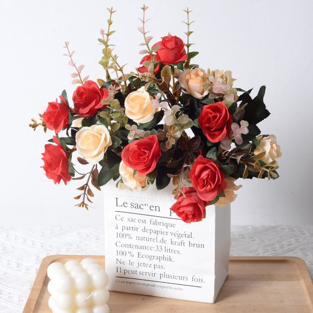TTCY Künstliche Seidenrosen für Hochzeiten und Dekorationen in Rot und Orange - Bild 1