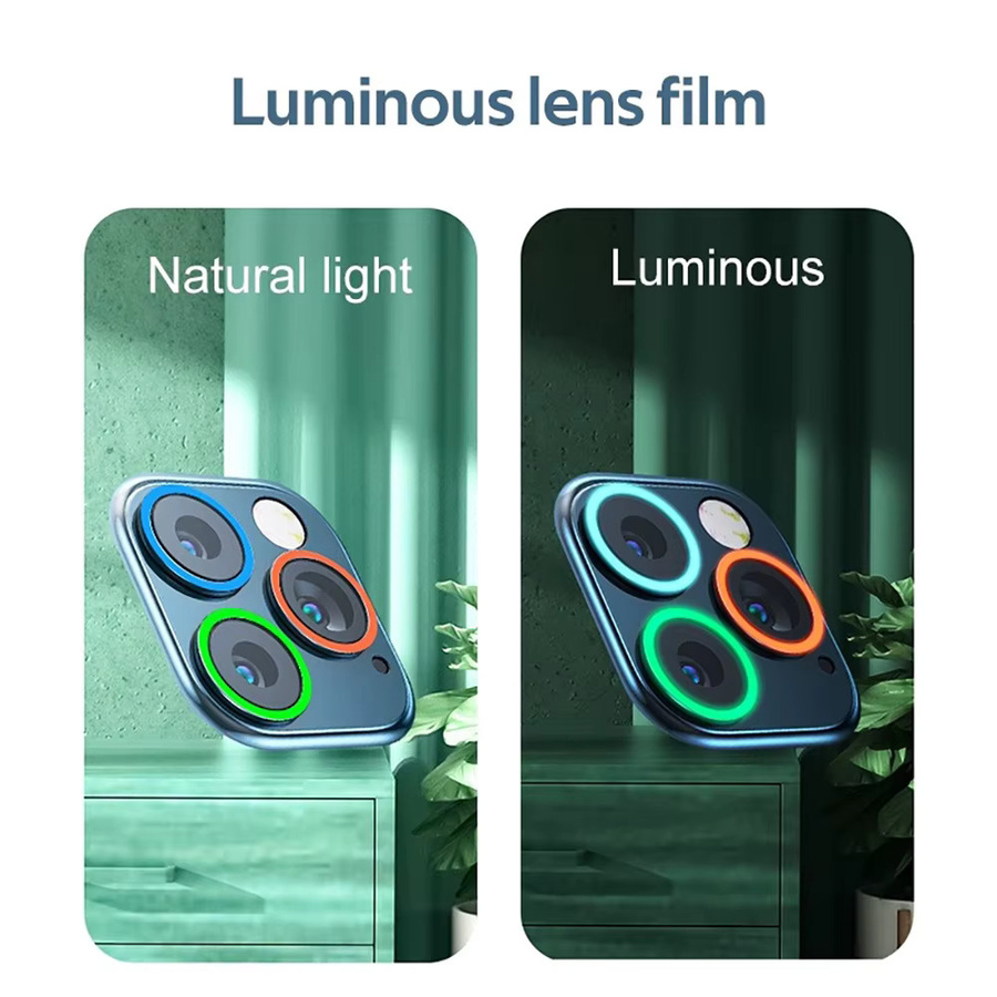 Leuchtende Keramik-Kameraschutzfolie aus gehärtetem Glas für Apple iPhone 12 13 14 15 16 Pro Max Plus Mini in Multicolour, 2-3 Stück - Bild 5