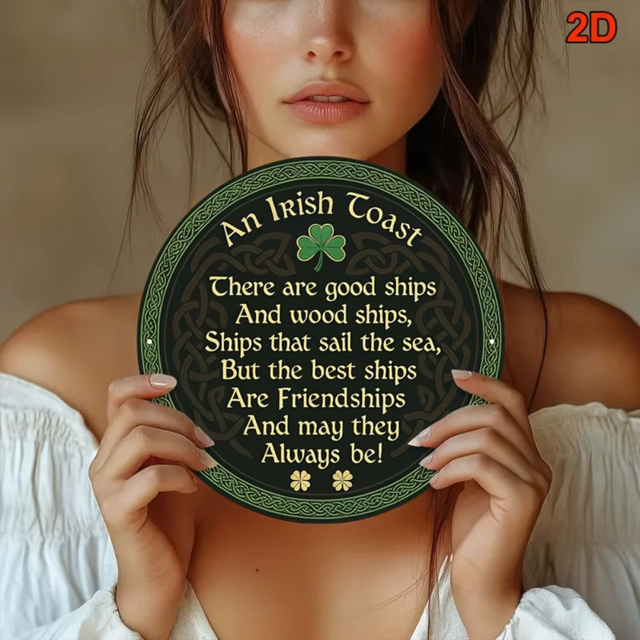 Rundes Aluminiumschild CIFBUY Irish Blessing Celtic Knot Shamrock in Vintage Gold und Grün, Durchmesser: 20 cm - Bild 3