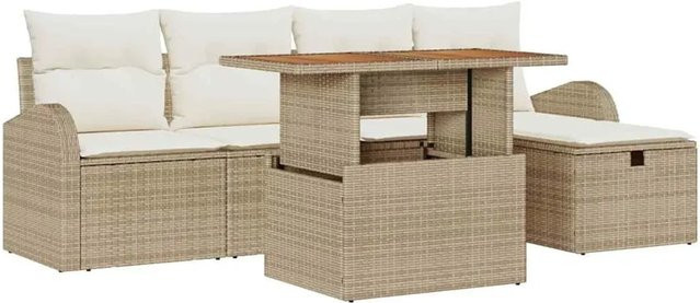 vidaXL Garten-Sofa-Set aus Poly Rattan in Beige mit 6 Teilen, Kissen und integriertem Stauraum - Bild 1