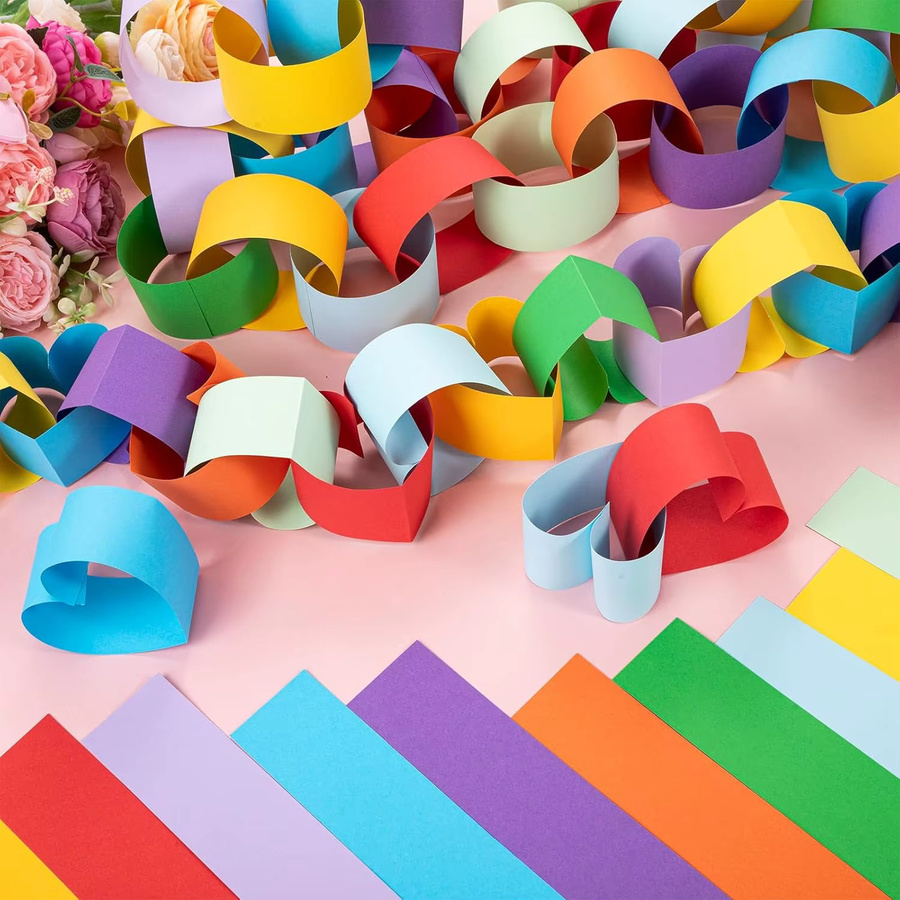 DIY Regenbogen-Papierketten-Girlande aus Bastelpapier mit Sternen und geometrischen Formen in Multicolour und Gold für Geburtstag und Dekoration - Bild 3