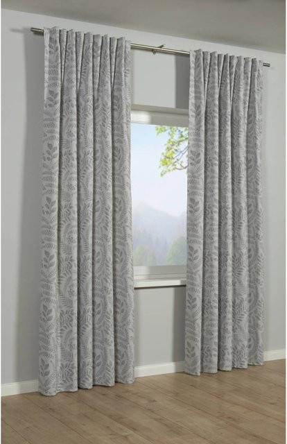 Bennetti Schal mit Jacquard Blätterranke und Gardinenband in Platin, B: 140 cm, H: 245 cm - Bild 1
