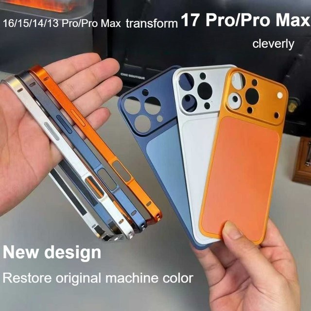 Schutzhülle mit Legierung-Rahmen für iPhone 13 bis 17 Pro/Pro Max, Anti-Drop Abdeckung in Orange - Bild 1