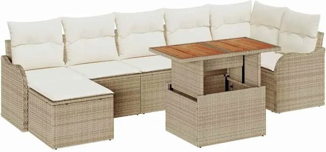vidaXL Garten-Sofa-Set aus Poly-Rattan mit Speicherfunktion, 8-teilig, Beige und Weiß - Bild 1