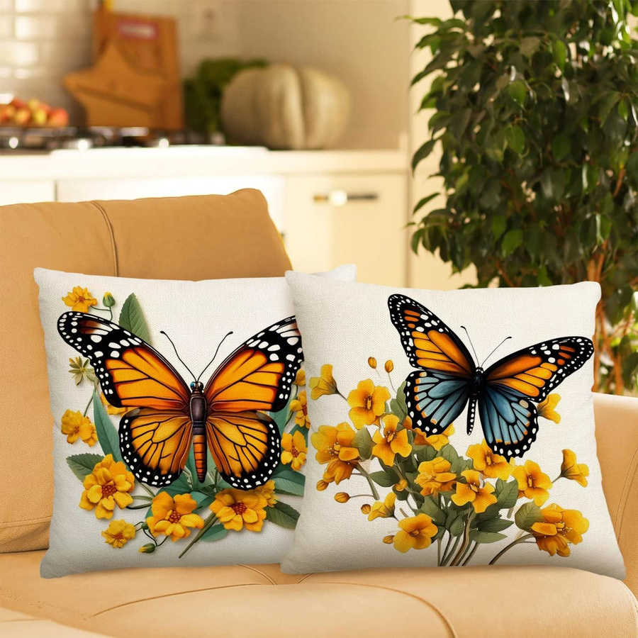 Tinika Chen Kissenbezug mit gelbem Schmetterlings-Kunstdruck aus Polyester für Wohnzimmer und Schlafzimmer, B/B/H: 18 x 18 x 18 cm - Bild 3
