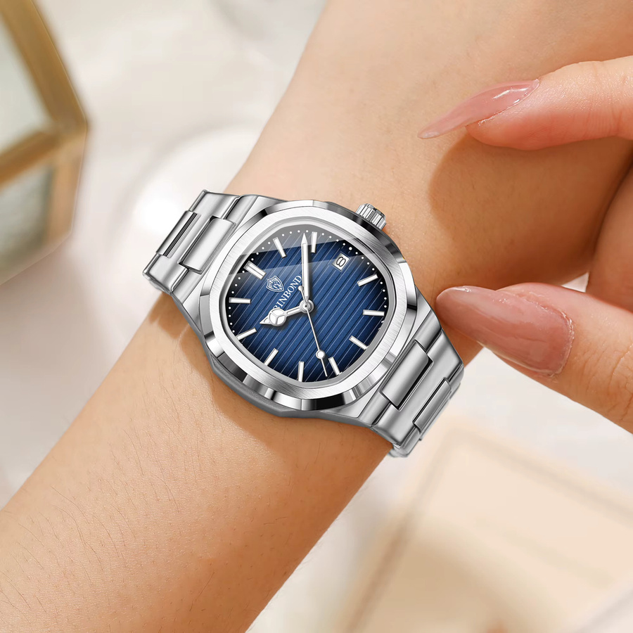 BINBOND Armbanduhr Edelstahl, Quarz, Blau, Silber, Damen - Bild 3