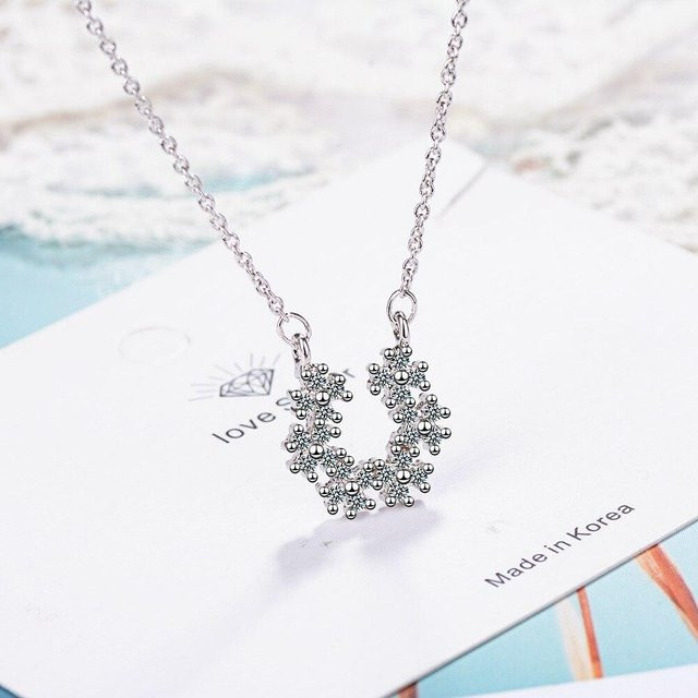 Halskette 925 Silber, Blume, Zirkonia, Weiß, Damen - Bild 1