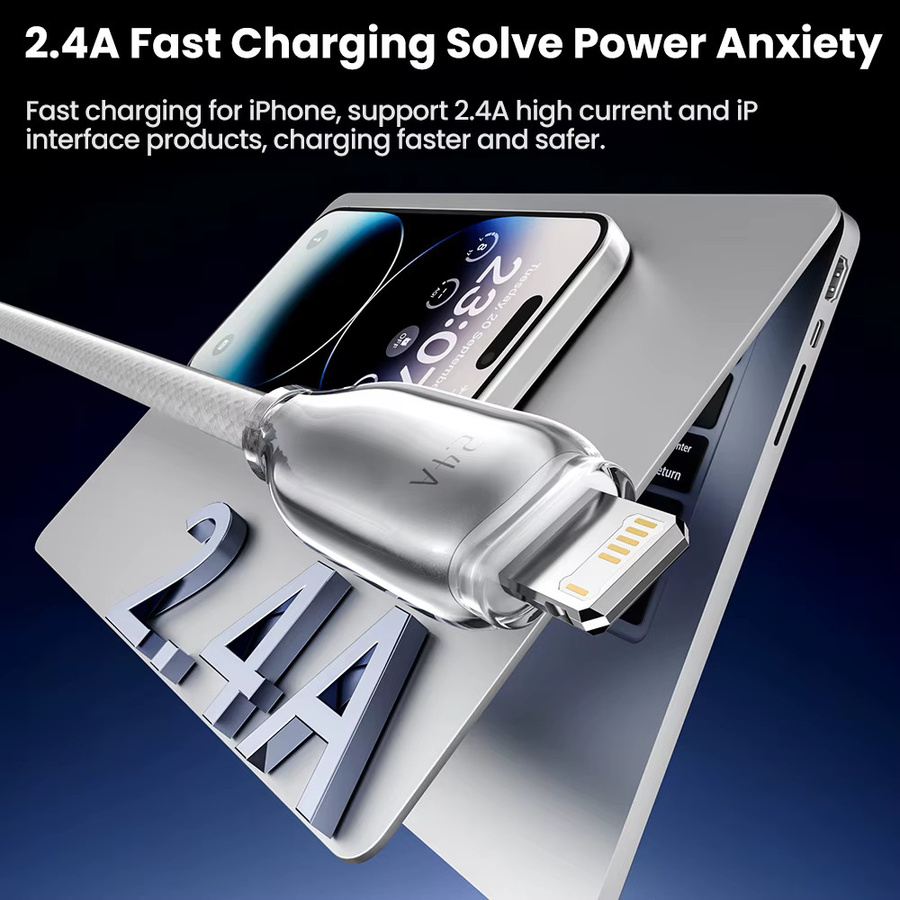 Toocki USB-A auf USB-C Schnellladekabel mit 20 W PD und 480 Mbit/s Datenübertragung, transparentes Zinklegierung-Design für iPhone und iPad - Bild 5