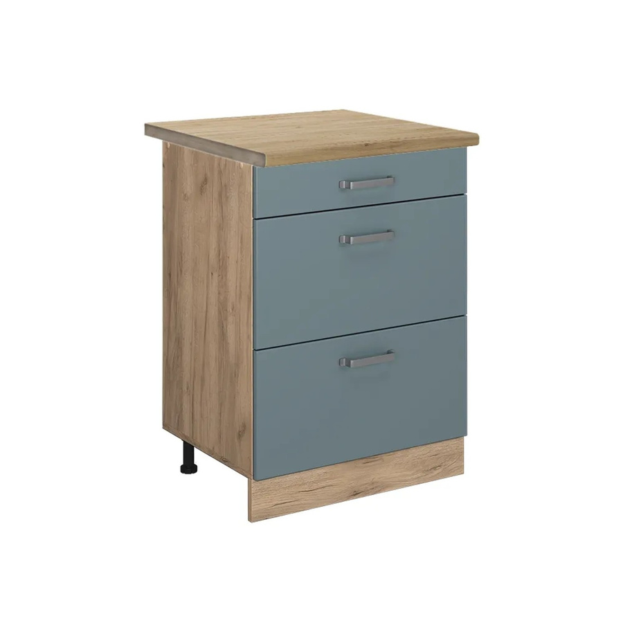 Vicco Küchenunterschrank R-Line Blau-Grau/Goldkraft Eiche mit Schubladen, B: 60 cm, H: 81,6 cm, T: 60 cm - Bild 2