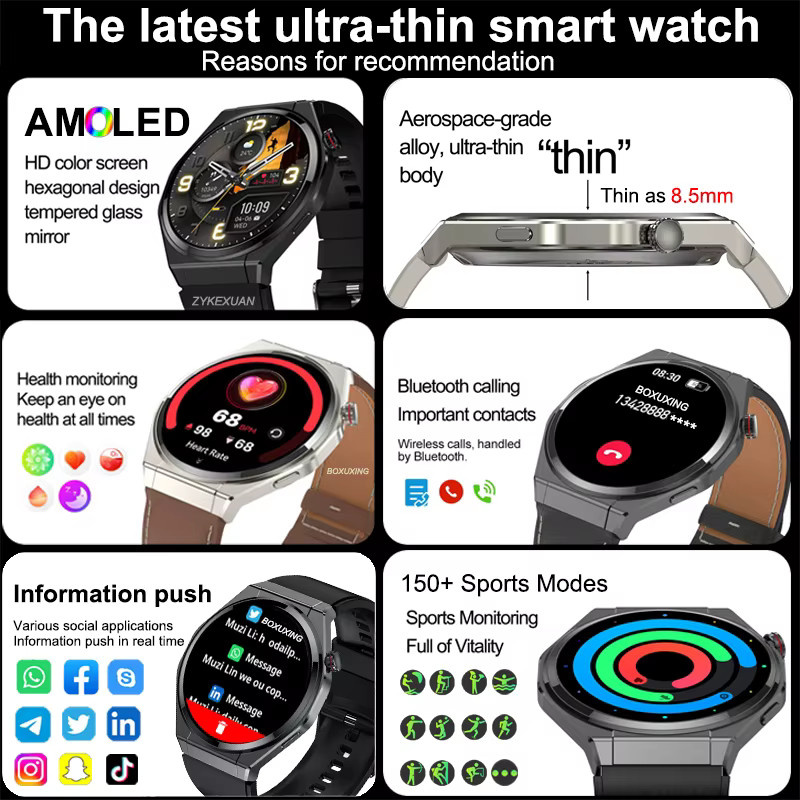 BOXUXING Smartwatch, Titan, Silikon, Schwarz, Unisex - Bild 2