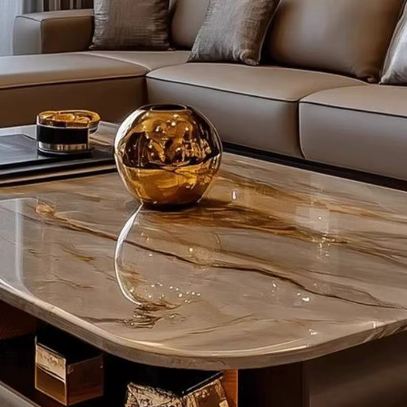 DUTRIEUX Japanischer Luxus-Couchtisch aus Marmor in Braun mit abgerundeten Ecken und modernem Design - Bild 3