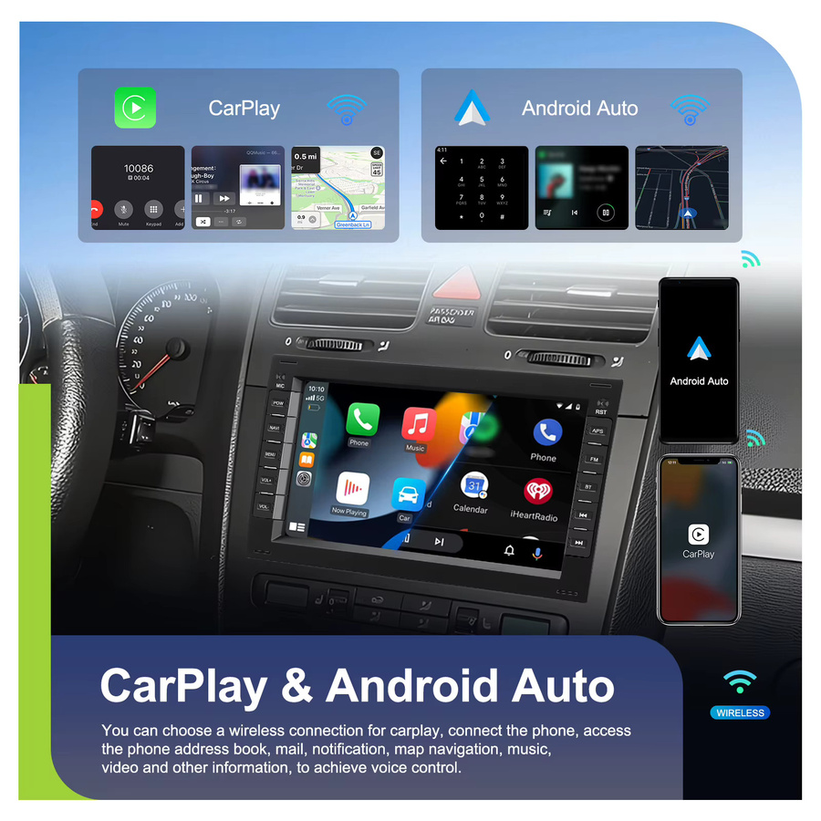 Camecho 7 Zoll Android Auto und CarPlay Multimedia Player für VW Bora Passat Polo Jetta mit 6 GB RAM und 128 GB Speicher, Schwarz, inklusive GPS und WiFi - Bild 3
