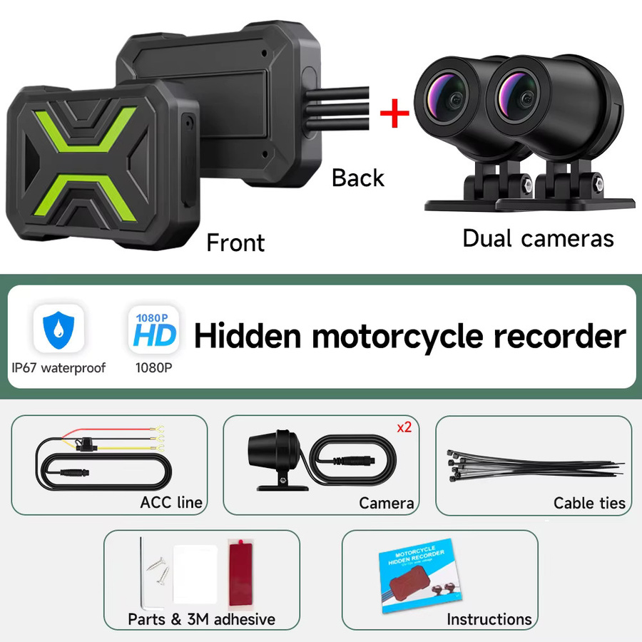 JIUYIN Dual Motorrad Dash Cam DVR1080P Action Kamera mit WiFi und Wasserdichtigkeit in Schwarz - Bild 6
