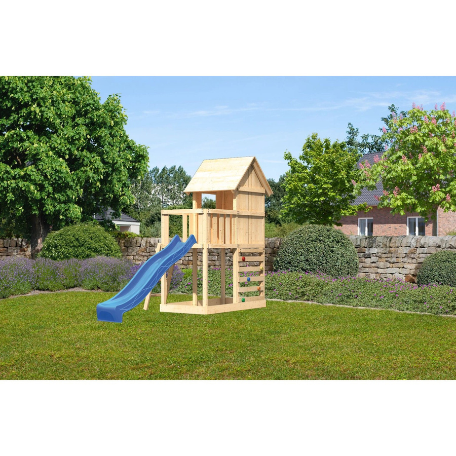 Karibu Stelzenhaus Frieda mit Kletterwand und Rutsche in Blau - Bild 2