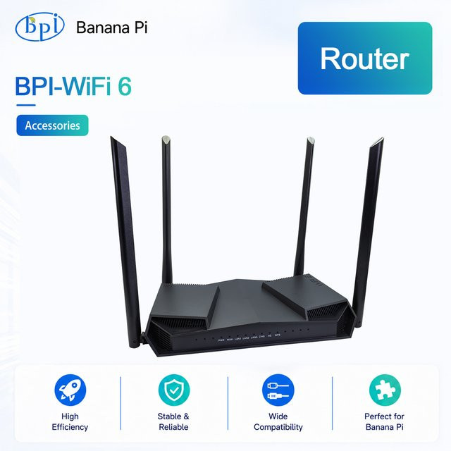 Banana Pi BPI-Wifi 6 OpenWRT Router mit Gehäuse in Schwarz, Dual Core ARM Cortex A9, WiFi 6 und 5GE PHY MACs Board - Bild 1