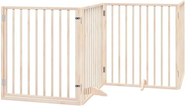 vidaXL 6-teiliges Hundetor aus Pappelholz mit Tür, faltbar, braun/beige, Breite: 480 cm - Bild 1