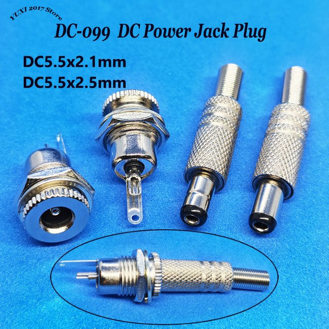 YuXi DC Stromanschluss-Stecker und Buchse Set für Panelmontage mit Lötanschluss, Silber Metall, DC5,5x2,1mm und 5,5x2,5mm - Bild 1