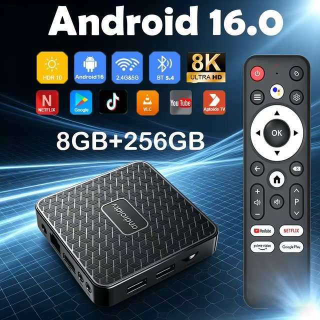 YOZHIXU Smart Android 16 TV-Box Media Streamer mit 8GB RAM und 128GB Speicher, Rockchip RK3518 T8S, 8K Video Unterstützung, Google Assistant und Bluetooth 6.0, Schwarz - Bild 1