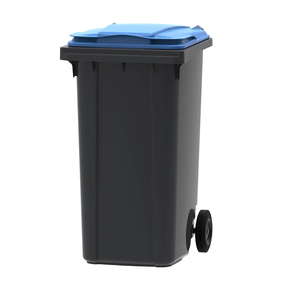 PROREGAL Mülltonne Müllgroßbehälter mit 2 Rädern, 240 Liter, Grau mit blauem Deckel, H x B x T: 107,9 x 58,3 x 73,7 cm - Bild 2