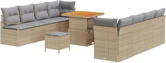 vidaXL 11-teiliges Garten-Sofa-Set aus Poly Rattan und Akazie in Beige - Bild 1
