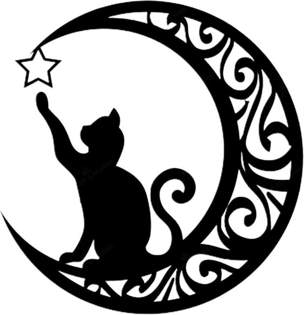 CosyHome Metallschild Schwarze Katze auf Mond als Wandbehang in Schwarz und Grau - Bild 1