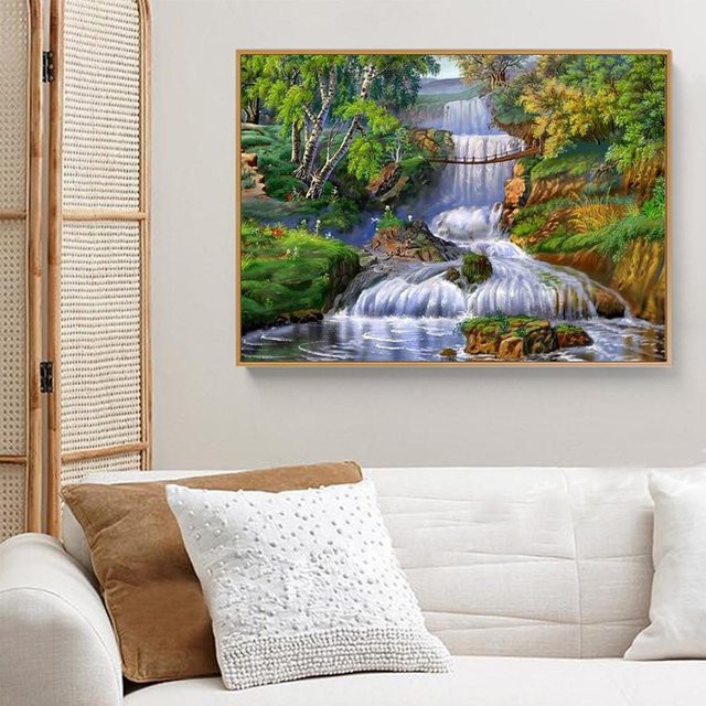 FIYO Diamantstickerei Landschaft mit Bach als 5D Diamantmalerei in Grau und Multicolour, Breite: 30 cm, Höhe: 20 cm - Bild 1