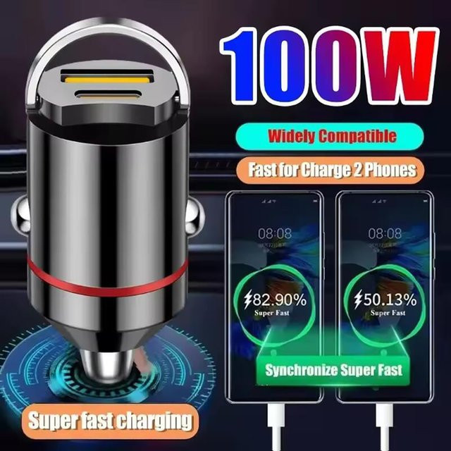 100W Dual Ports USB Auto Ladegerät mit USB-C Schnellladefunktion für iPhone, Xiaomi und Samsung als Adapter für den Zigarettenanzünder - Bild 1
