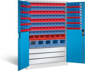 C+P Magazinschrank Acurado mit Scharniertüren und Schloss, Korpus Lichtgrau, Front Lichtblau, H x B x T: 195 x 120 x 50 cm - Bild 1