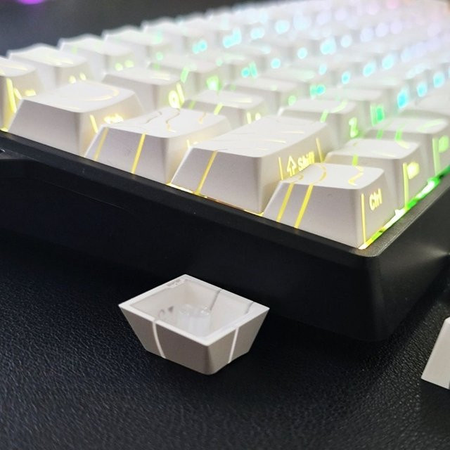 Weiße PBT-Tastenkappen mit topografischem Design und Double-Shot-Seitenbedruckung für mechanische MX-Gamer-Tastaturen, 97 Tasten, durchscheinend und hintergrundbeleuchtbar - Bild 1