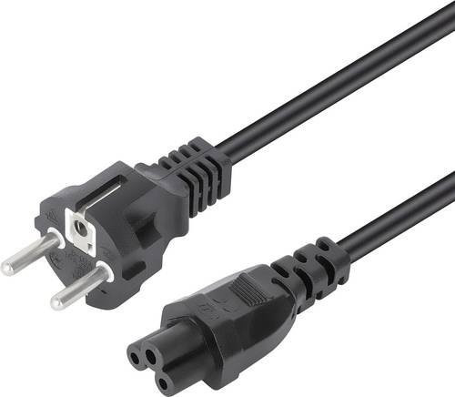 Manhattan Strom Anschlusskabel mit Kleeblatt-Buchse C5 und Schutzkontakt-Stecker, Länge: 1 m, Schwarz - Bild 1