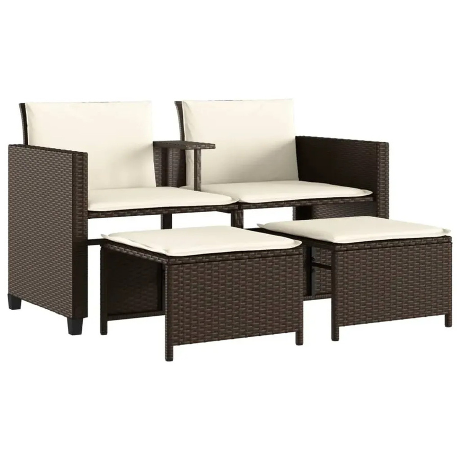 vidaXL Gartenmöbel Set aus braunem PE-Rattan mit 2-Sitzer-Gartensofa, Tisch, 2 Hockern und Polsterkissen - Bild 2