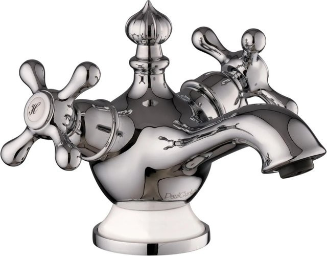 PaulGurkes Waschtischarmatur Retro Antik Zweigriffmischer in Chrom/Silber aus Messing - Bild 1