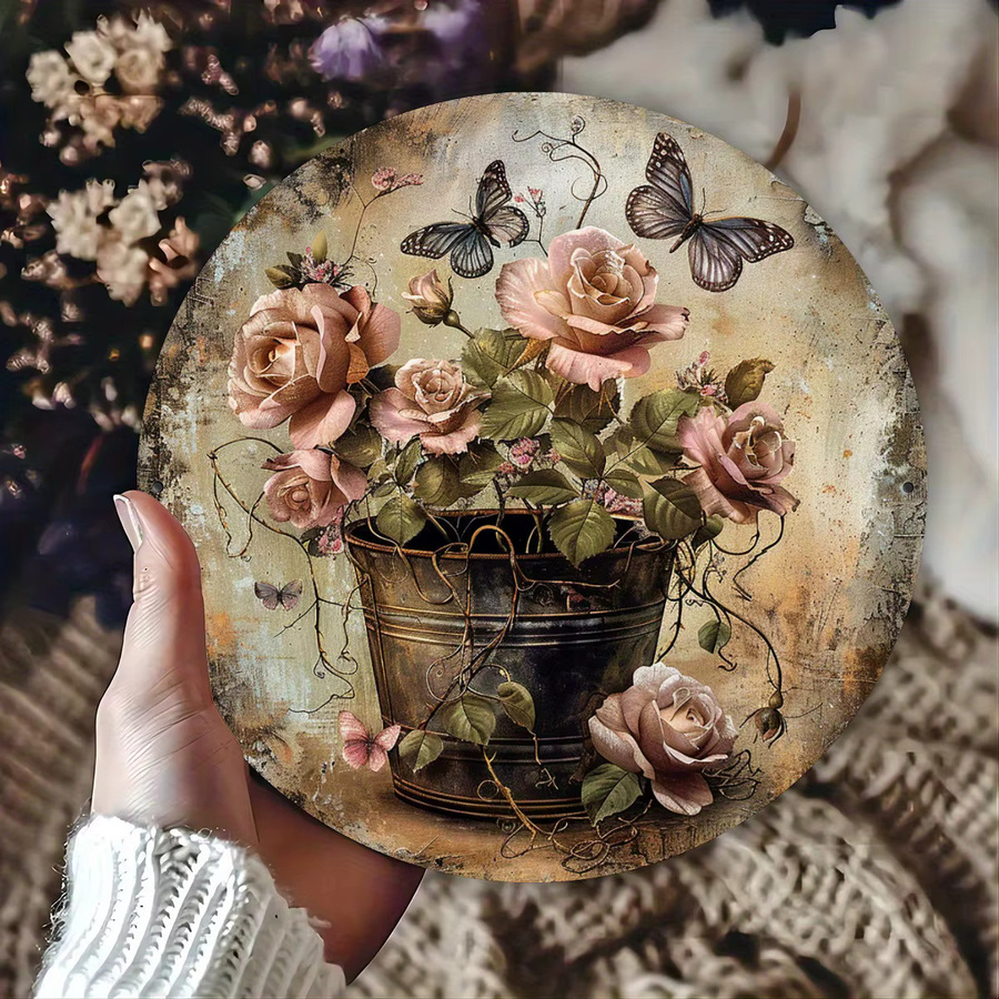 Potdemiel Vintage Blumen Metall-Wandkunst, quadratisches Aluminiumschild in Mehrfarbig, B/T/H: 20,3 x 20,3 x 0,1 cm - Bild 2