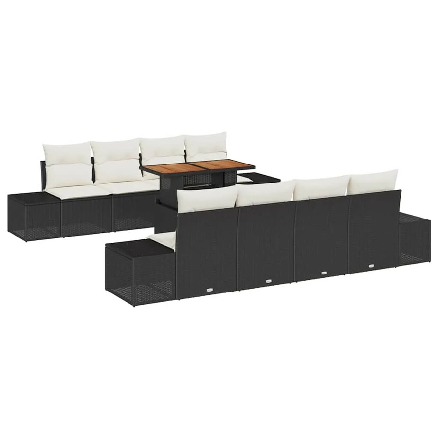 vidaXL Garten-Sofa-Set aus Poly Rattan in Schwarz mit 9 Teilen, U-Form mit integriertem Stauraum und Polsterkissen - Bild 2