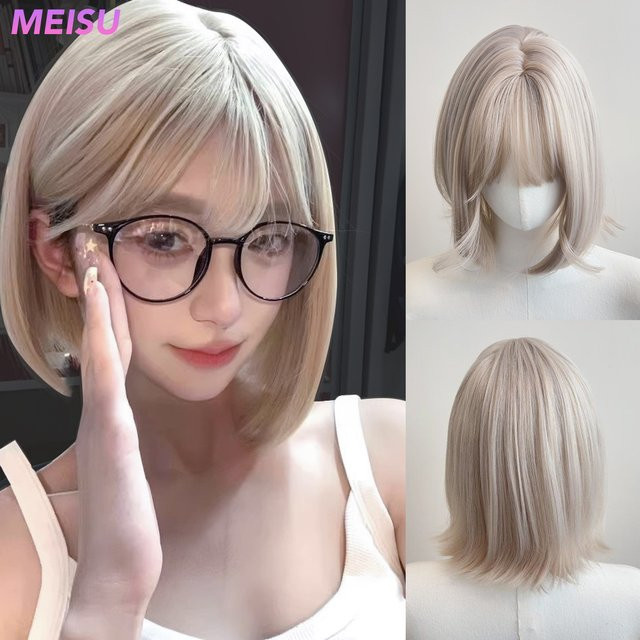 MEISU Bobo-Perücke, Platin, Synthetik, gerade, geschichtet, Damen - Bild 1