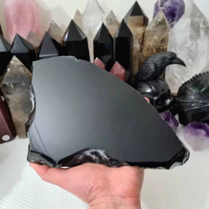 Natürliche Obsidian-Scheibe von CrystalHola in Schwarz, runde Stein-Dekoration für Tischdekoration und Halloween - Bild 2
