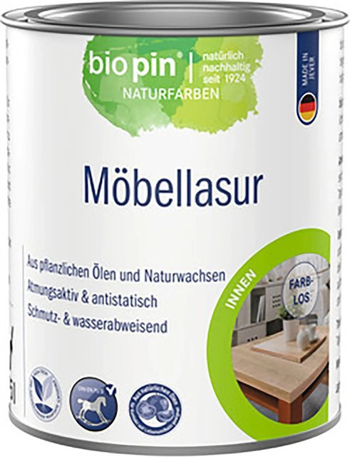 biopin Möbellasur farblos satin-matt mit Wachs auf Wasserbasis 0,375 l - Bild 1
