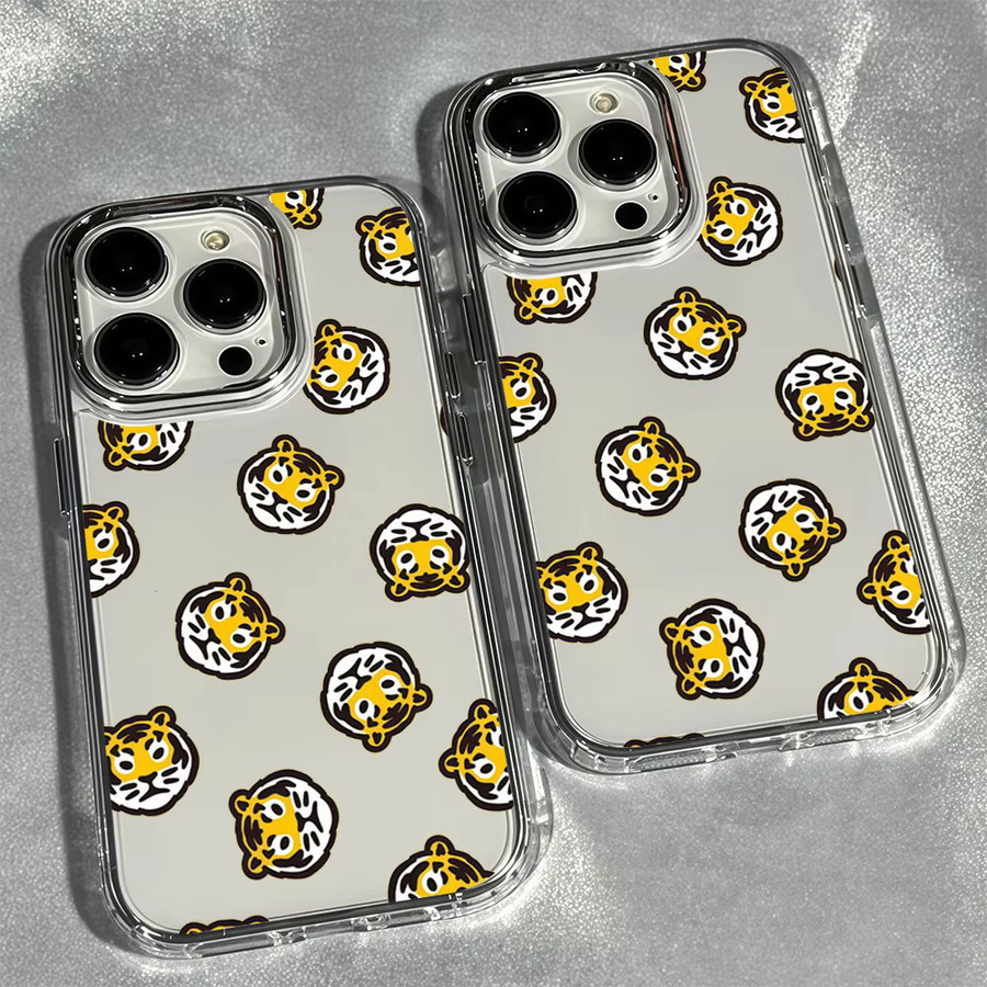Aurbe Handyhülle mit Tiger-Gesichtern für iPhone 17 16 15 14 13 12 11 Pro Max und 16E, Transparente Schale mit silbernem Linsenrahmen - Bild 2